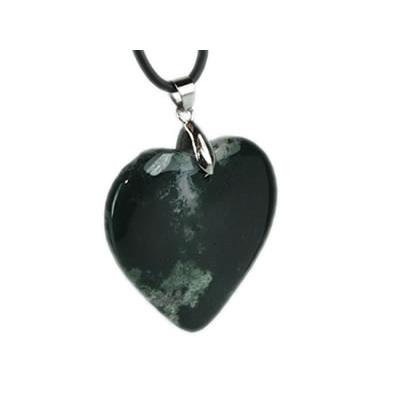 Pendentif Coeur en Agate Mousse 4 cm (Bélière Argentée)