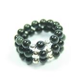 Bague Spirale Pierres Boules d'Obsidienne Oeil Celeste (4 mm) Perles Argent 925