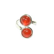 Bague en Argent Double Cabochons Ronds de 8mm en Pierre de Cornaline