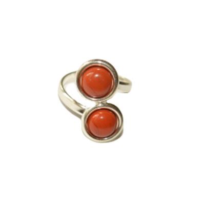 Bague en Argent Double Cabochons Ronds de 8mm en Pierre de Jaspe Rouge