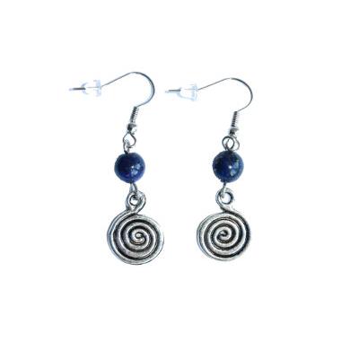 Boucles d'Oreilles Pierre Boule 8 mm en Lapis Lazuli spirale métal argenté