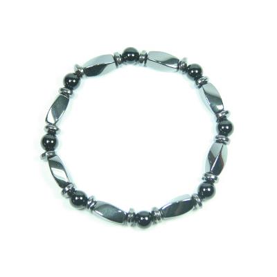 Bracelet Hématite et Pierres Boules d'Agate Noire (6 mm)