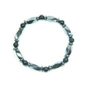 Bracelet Hématite et Pierres Boules d'Agate Noire (6 mm)