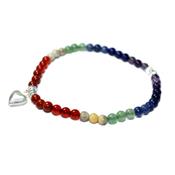 Bracelet 7 Chakras en Pierre Boule 4 mm Perles et Coeur en Argent 925