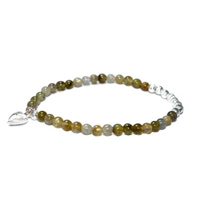 Bracelet en Pierres Boules de Labradorite 4 mm Perles et Coeur en Argent 925