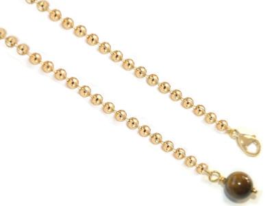Chaîne à Billes Pour Pendule en Acier inoxydable Dorée et Perle en Oeil de Tigre de 8mm