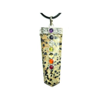 7 Chakras Pendentif Pointe 4 à 5 cm en Jaspe Dalmatien Montage Argenté