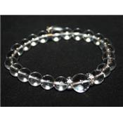 Bracelet en Pierres Boules 8 mm de Cristal de Roche et Coeur 12 mm