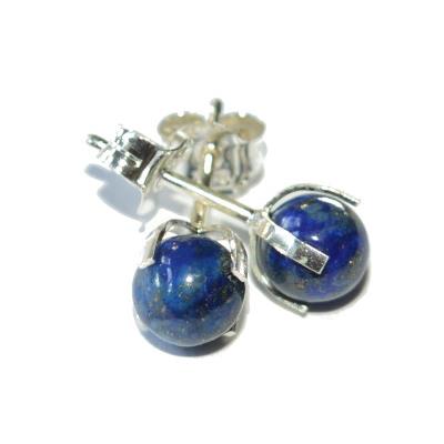 Clous d'Oreilles en Argent 925 Perle Ronde de 6mm en Lapis Lazuli