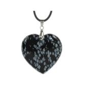 Pendentif Coeur en Obsidienne Neige 4 cm (Bélière Argentée)