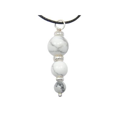 Pendentif Pierres Boules en Howlite Blanche Perles Argent 925