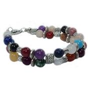 Bracelet 7 Chakras Double Rang en Pierre Boule de 8 mm Femoir Mousqueton