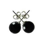 Agate Noire Puces d'Oreilles Rondes 8 mm et Argent 925