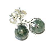 Clous d'Oreilles en Argent 925 Perle Ronde de 6 mm en Agate Mousse