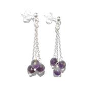 Amthyste Clous d'Oreilles 3 Pierres boules Facettes sur Argent 925