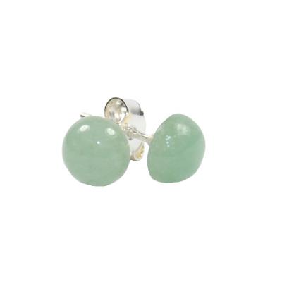 Aventurine Verte Puces d'Oreilles Cabochons Ronds 8 mm et Argent 925