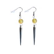 Boucles d'Oreilles Pierre Boule 8 mm en Citrine Pointe Couleur Argenté