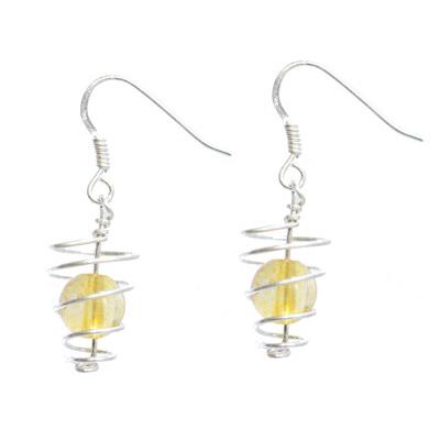 Boucles d'Oreilles Pierre Boule en Citrine Spirale Argent 925