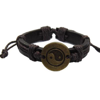 Bracelet Yin Yang en Cuir Cordon Chocolat