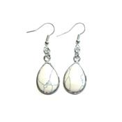 Boucles d'Oreilles Goutte Pierre en Howlite Blanche Cerclé