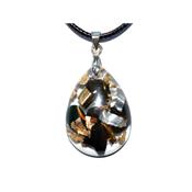 Pendentif Orgonite Goutte 30x20 mm Obsidienne Oeil Céleste et Feuilles d'Or Pièce Unique N°3020cel-1