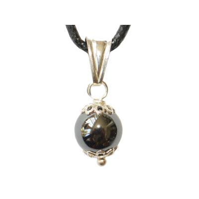 Pendentif Pierre Boule de 8mm en Hématite Montage et Bélière en Argent 925