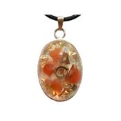 Pendentif Orgonite Cabochon Ovale 25x18 mm Cornaline et Feuilles d'Or Pièce Unique N°25cor1