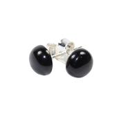 Agate Noire Puces d'Oreilles Cabochons Ronds 8 mm et Argent 925