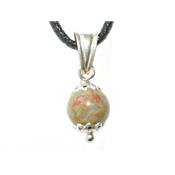 Pendentif Pierre Boule de 8mm en Unakite Montage et Bélière en Argent 925