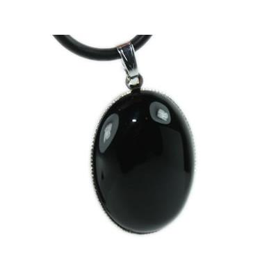 Agate Noire Pendentif Cabochon Ovale 25x18 mm