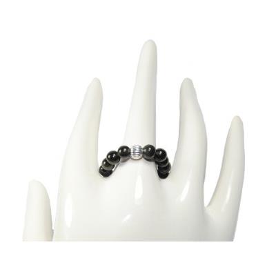 Bague en Pierres Boules d'Agate Noire (4 mm) Perles en Argent 925