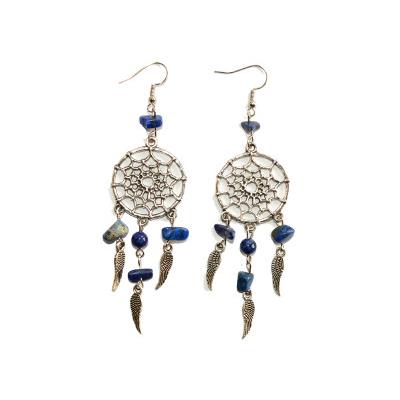 Boucles d'Oreilles Attrape Rêves Pierre Boule et Chips en Lapis lazuli