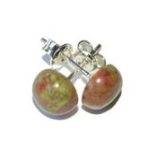 Unakite Puces d'Oreilles Cabochons Ronds 8mm et Argent 925