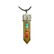 7 Chakras Pendentif Pointe 4 à 5 cm en Unakite Montage Argenté