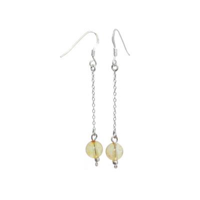 Boucles d'Oreilles Pierre Boule en Citrine (8 mm) Monture Chainette Argent 925