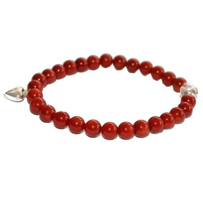 Bracelet en Pierre Boule de Corail 6mm et Coeur en Argent 925