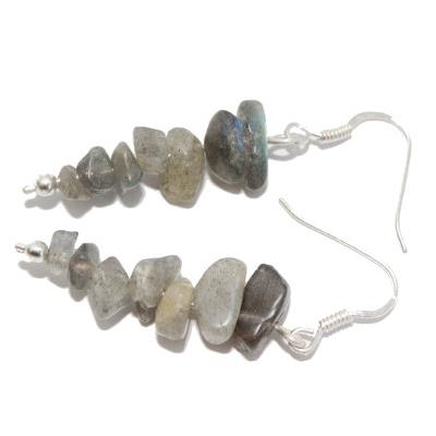 Boucles d'Oreilles en Labradorite et Argent 925 Style Baroque