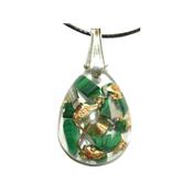 Pendentif Orgonite Goutte 30x20 mm Malachite et Feuilles d'Or Blire Argent 925 Pice Unique NMALA-925-1