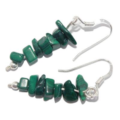 Boucles d'Oreilles en Malachite et Argent 925 Style Baroque