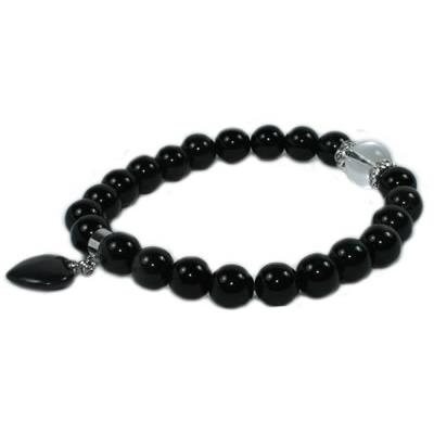 Bracelet en Pierres Boules 8 mm d'Obsidienne Oeil Celeste et Coeur - 12 mm