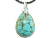 Pendentif Orgonite Goutte 30x20 mm Turquoise et Feuilles d'Or Bélière Argent 925 Pièce Unique N°TUR-925-2