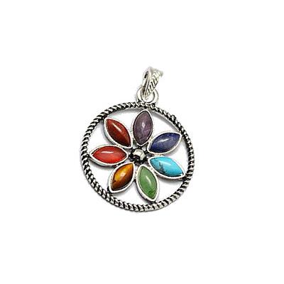 7 Chakras Pendentif Fleur de Vie Montage Argenté