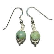 Boucles Crochets d'Oreilles Pierre Boule de 8mm en Turquoise Monture en Argent 925