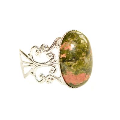 Bague Style Baroque en Unakite Cabochon Ovale 18X13 mm