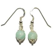 Boucles Crochets d'Oreilles Pierre Boule de 8mm en Amazonite Monture en Argent 925