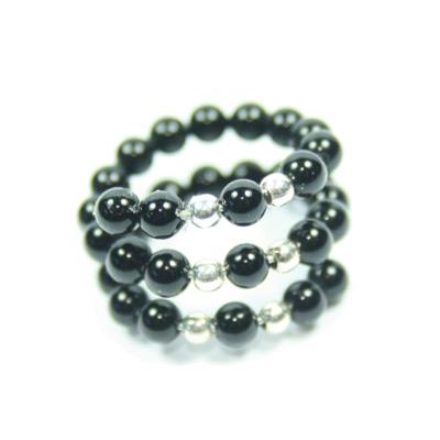 Bague Spirale Pierres Boules d'Agate Noire (4 mm) Perles Argent 925