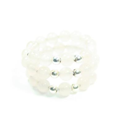 Bague Spirale Pierres Boules de Quartz Rose (4 mm) Perles Argent 925