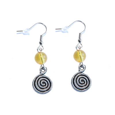 Boucles d'Oreilles Pierre Boule 8 mm en Citrine Spirale Métal Argenté