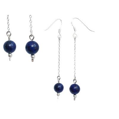 Boucles d'Oreilles Pierre Boule en Lapis Lazuli (8 mm) Monture Chainette Argent 925