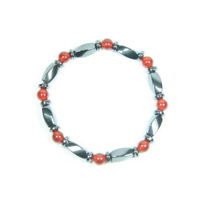 Bracelet Hématite et Pierres Boules de Cornaline (6 mm)